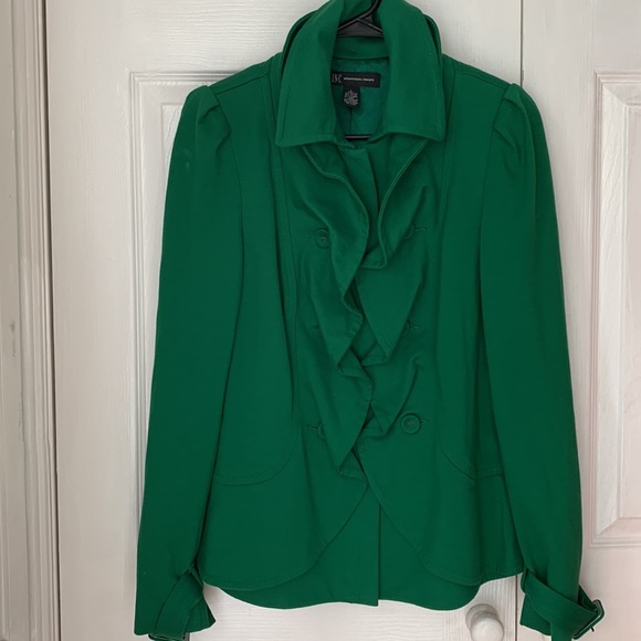INC International Concepts Green ruffle button down & zipper jacket size Large - Picture 6 of 14